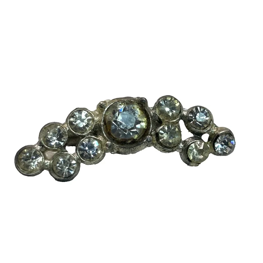 Vintage Rhinestone Prong Curved Brooch Silver Tone metal 1.5in